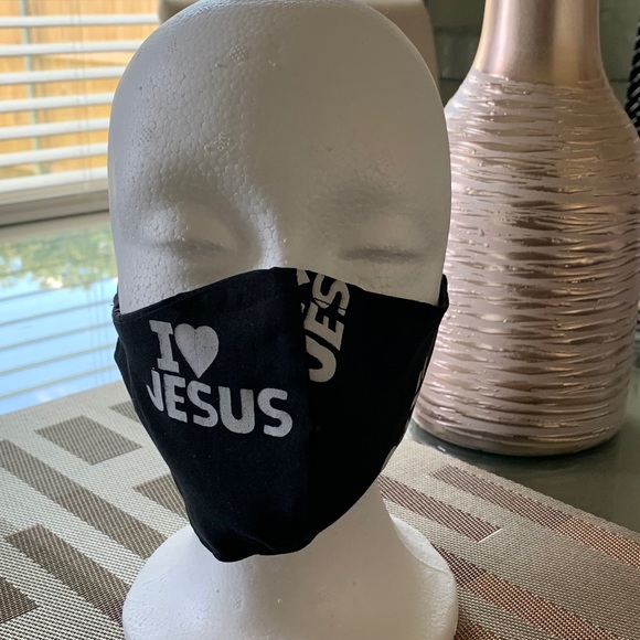 I Love Jesus White and Black Face Mask - Picture 2 of 2